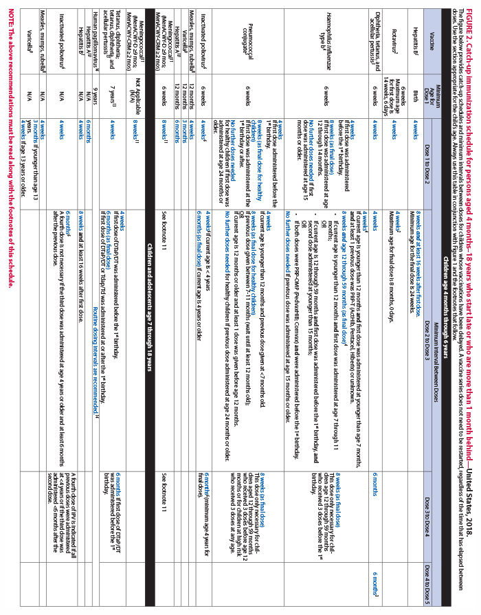 Child immunization catch-up schedule: Ages 4 months to 18 years 